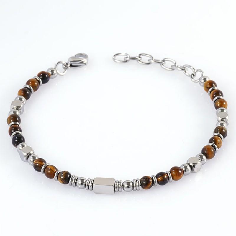 Stainless Steel Natural Stone Bracelet With Obsidian Turquoise Tigers Eye Polished Handmade Fashion Jewelry Men Women