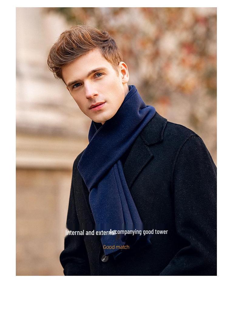 Men's Korean Style Wool Knitted Scarf – Solid Color, Casual, Warm Neck Warmer for Autumn & Winter