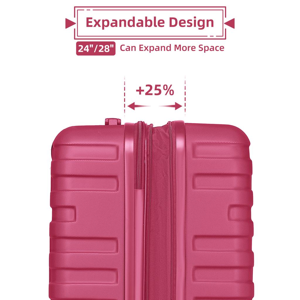 Luggage Sets 6 Piece with Duffel Bags, Hardside Expandable Suitcases with Spinner Wheels TSA Lock, Rose Red
