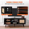 Rattan TV Stand, Boho TV Cabinet for 55 Inch TV, Mid Century Modern TV Stand, Rattan TV Console with Adjustable Shelfs for Living Room, Media Room,