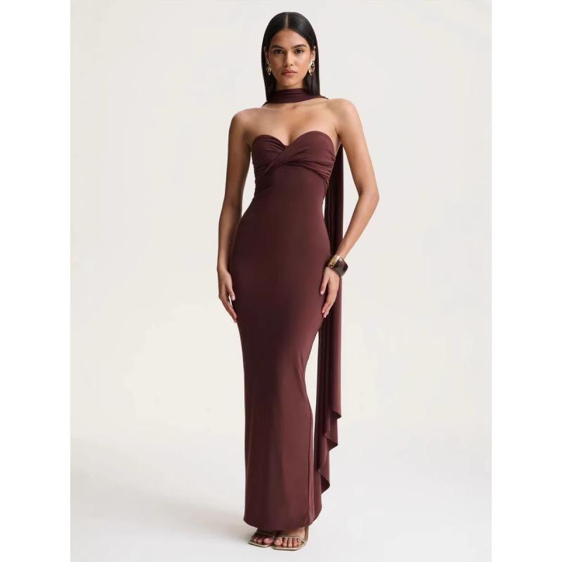 Women's Summer New Style Halterneck Streamers Twisted Braided Chest Open Back Slim Niche Long Dress Wholesale