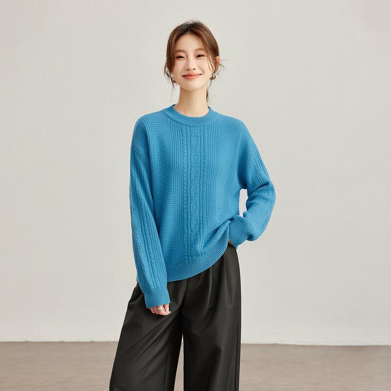 Women's 100% Wool Loose Fit Crewneck Knit Sweater