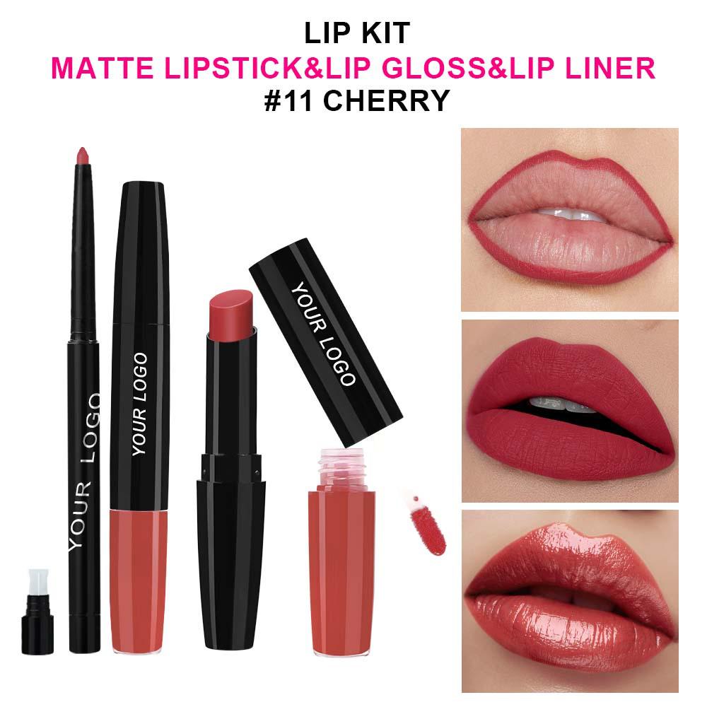 Three-in-One Matte Lipstick Set: Lipstick, Lip Liner, and Moisturizing Lip Gloss