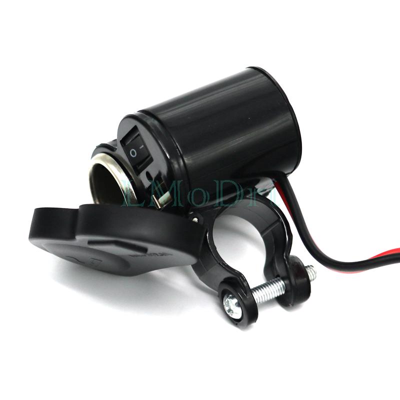 LMoDri Motorcycle 12/24V Cigarette Lighter Socket Motorbike Handlebar Waterproof Power Port USB Charger Adapter For Phone