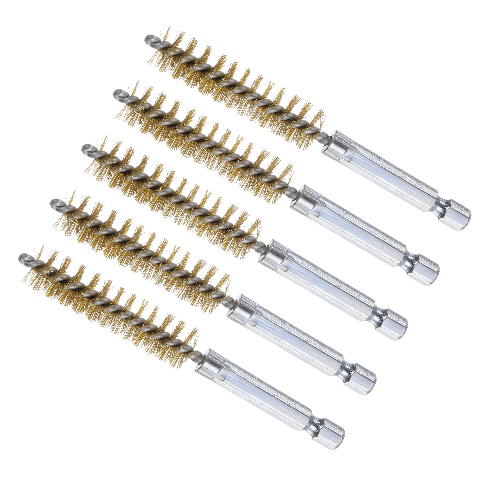 

CoCud Ершик для чистки ствола диаметром 12 мм, длинная латунная чистящая проволочная щетка с шестигранным хвостовиком для электродрелей и шлифовальной машинки, набор из 5 штук, 4 дюйма, 1/4 дюйма