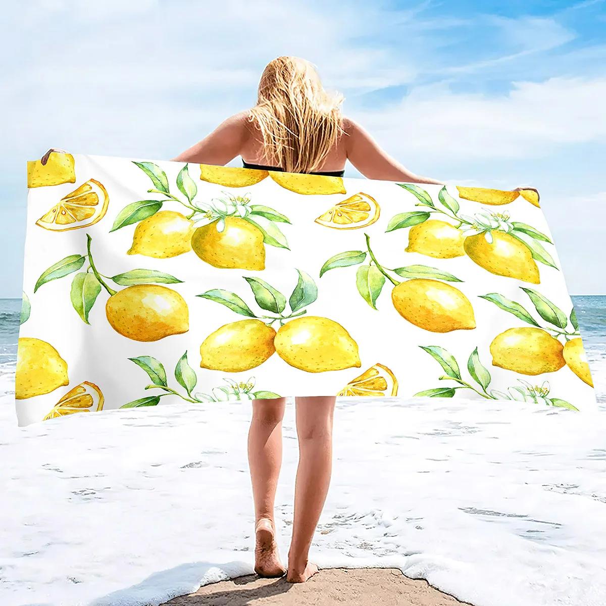 

Microfiber Ultra Soft Super Water Absorbent Pool and Swim Towels Quick Dry Towel Blanket Sand Free Beach Towel Lemon Print W30*H60(CM)