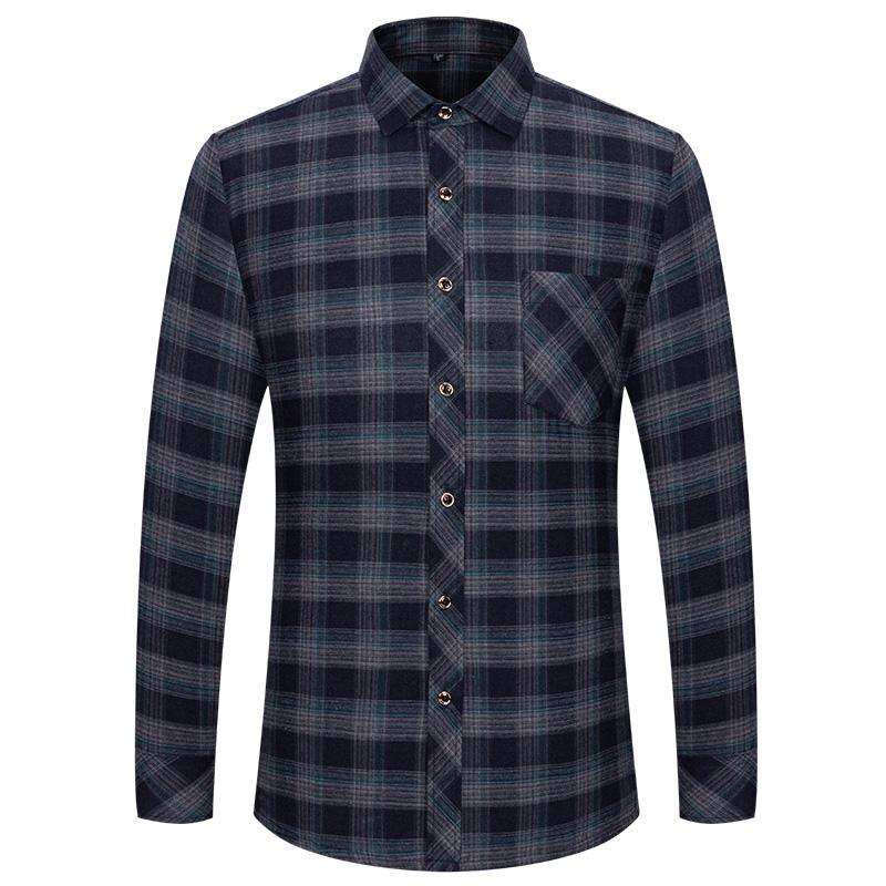 M-6XL Men's Pure Cotton Flannel Shirts Long Sleeve Single Pocket Casual Plaid Thick Soft Cozy Brushed Shirts Blouse Men Clothing