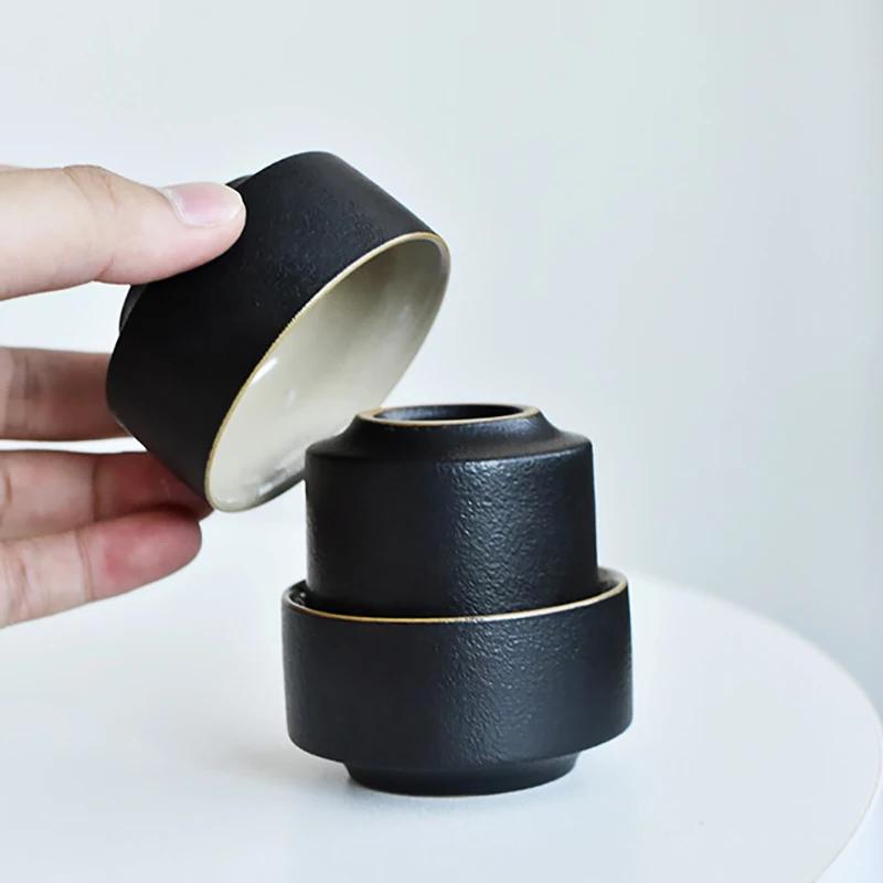 Černá keramika, venkovní cestovní čajová sada, přenosná keramická dárková sada, 1 konvice na čaj a 3 šálky, Dehua kung-fu čajové nádobí, dárková krabička