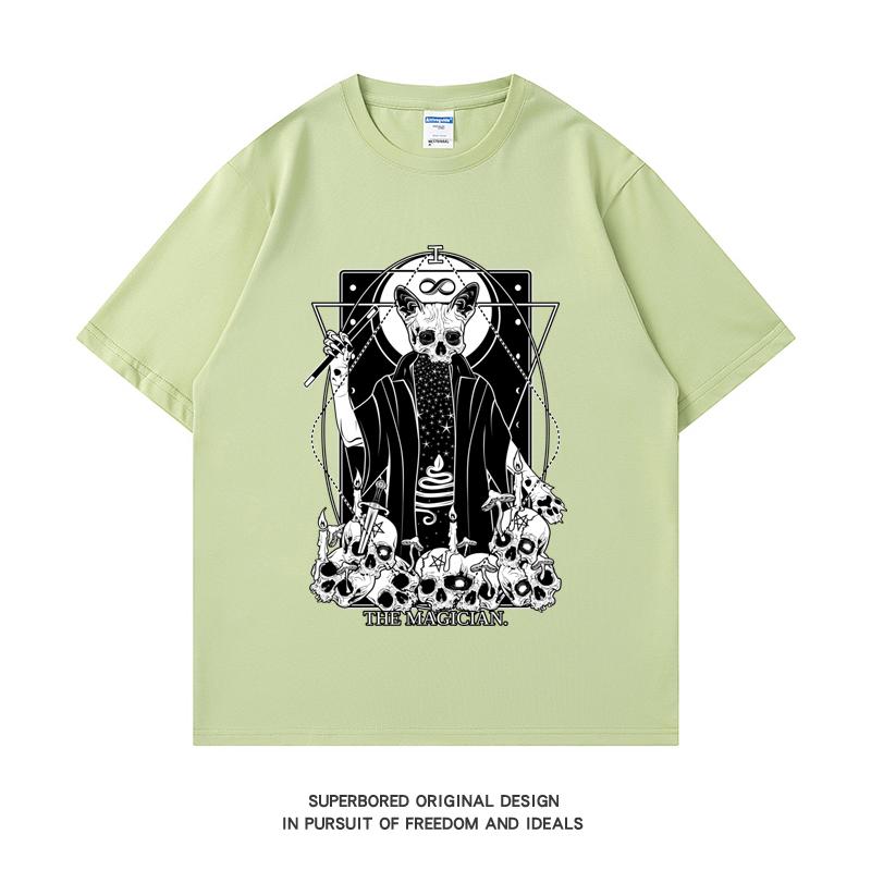 

220 GSM тяжелая футболка из 100% хлопка футболка с принтом карт Таро «Волшебник» мужские повседневные базовые мужские топы с круглым вырезом