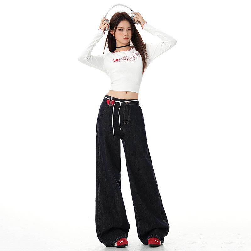 2025 Autumn American Retro Loose Straight-Leg Wide-Leg Drapey Slimming Jeans for Women