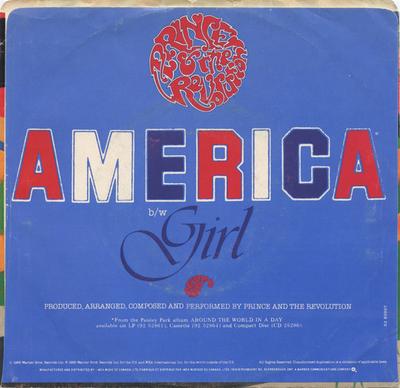 7inch Record PRINCE & THE REVOLUTION - America 9289997 Paisley Park 1985 Canada Soul/Funk Used