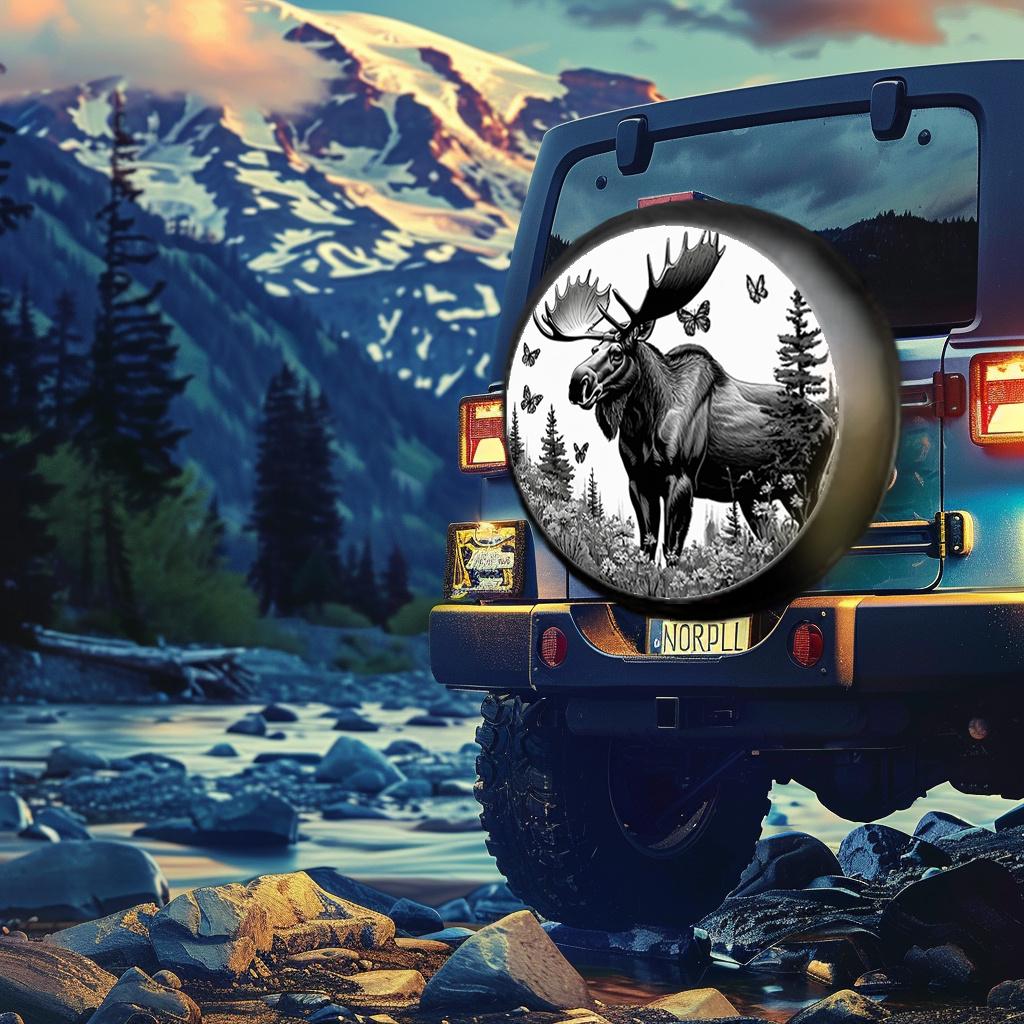 Moose-Patterned Tire Covers, Suitable For Off-Road Vehicles, Jeeps, Rvs, And Minibuses, Showcasing Wildness And Exceptional Char