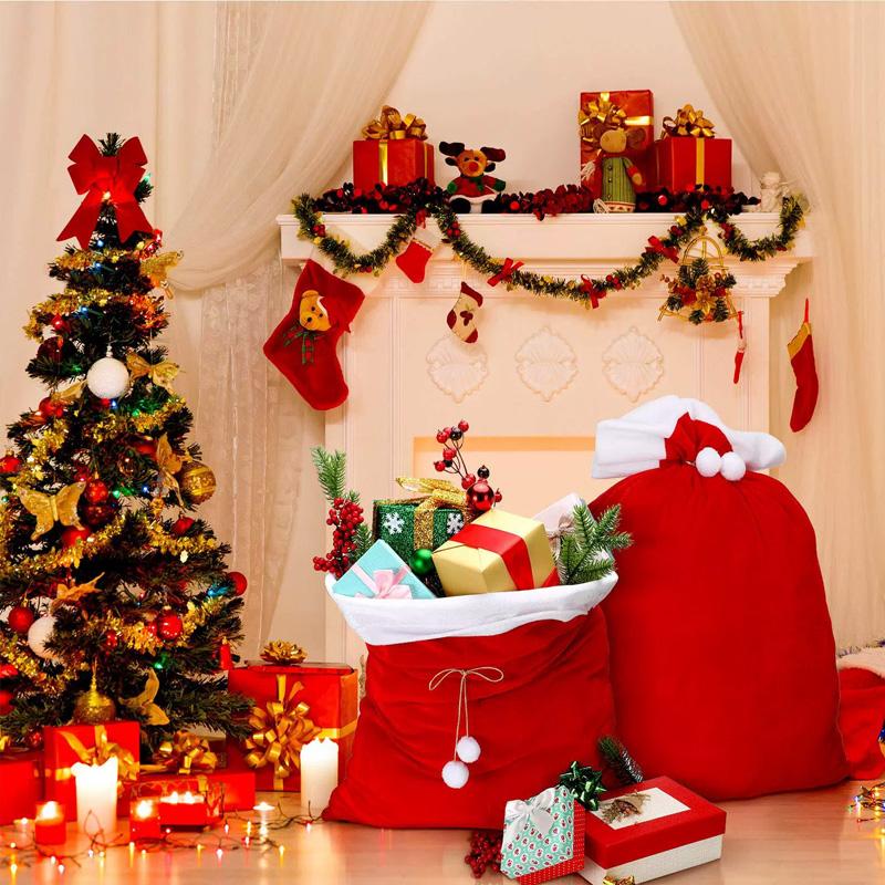 1PC with Drawstring Cord for Xmas Present Toys Sack Bags 70x50cm Velvet Large Santa's Present Santa Claus Bags Christmas