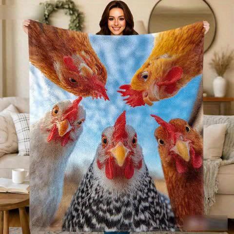 Chicken Print Throw Blanket Quirky Farm Animal Cozy Sofa Bed Camping Office Travel Blanket Gift Machine Washable