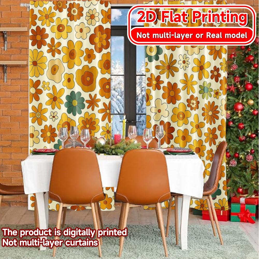 Set Of 2 Flat Printing Curtains Without Rod Floral Harmony Christmas Holiday Digital Yarn Curtain Made Polyester