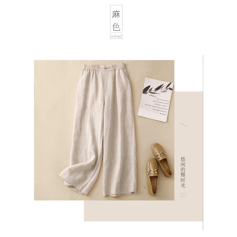 Women S High Waist Loose Fit Wide Leg Cropped Casual Pants With Chinese Knot