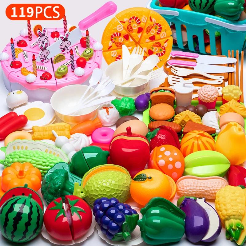 Cutting Play Food Toy for Kids Kitchen Toys Pretend Play Fruit Vegetable Pizza Cake Accessories Early Educational for Girl's Toy