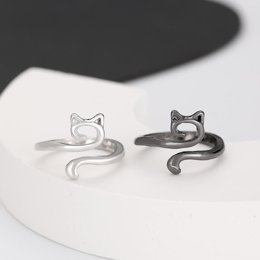 European & American Style Geometric Cat Ring - Adjustable, Open Design Fashion Ornament
