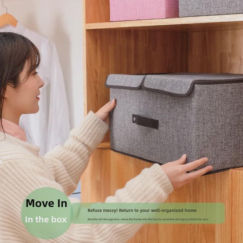 Foldable Cotton & Linen Storage Box: Portable Double Cover for Toys & Clothes