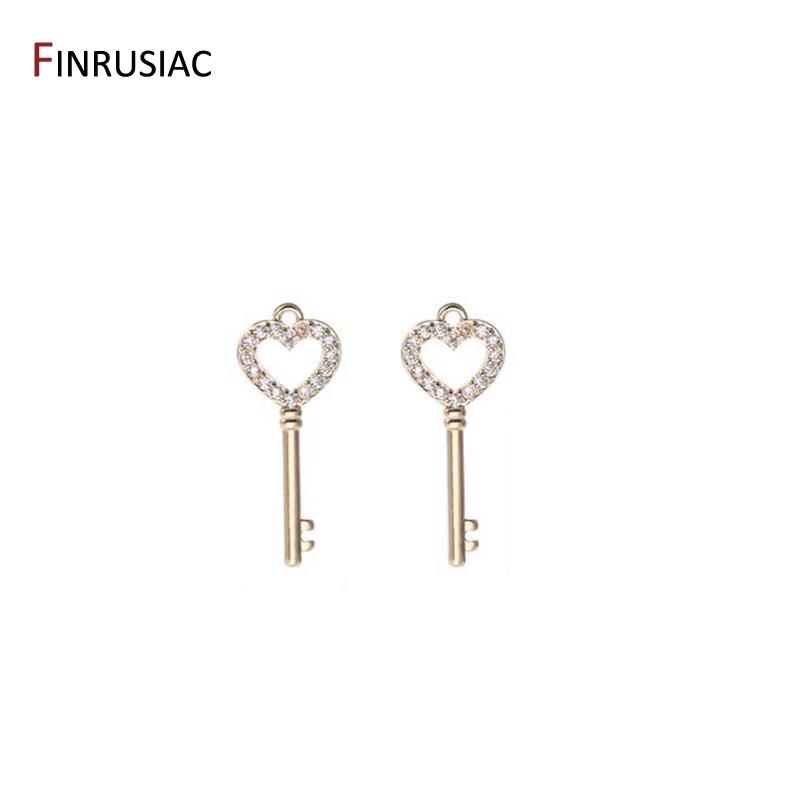 

Jewelry Making Supplies High Quality Handmade 14K Gold Plated Copper Metal Inlaid Zircon Love Key Pendant Necklace Material 1 piece