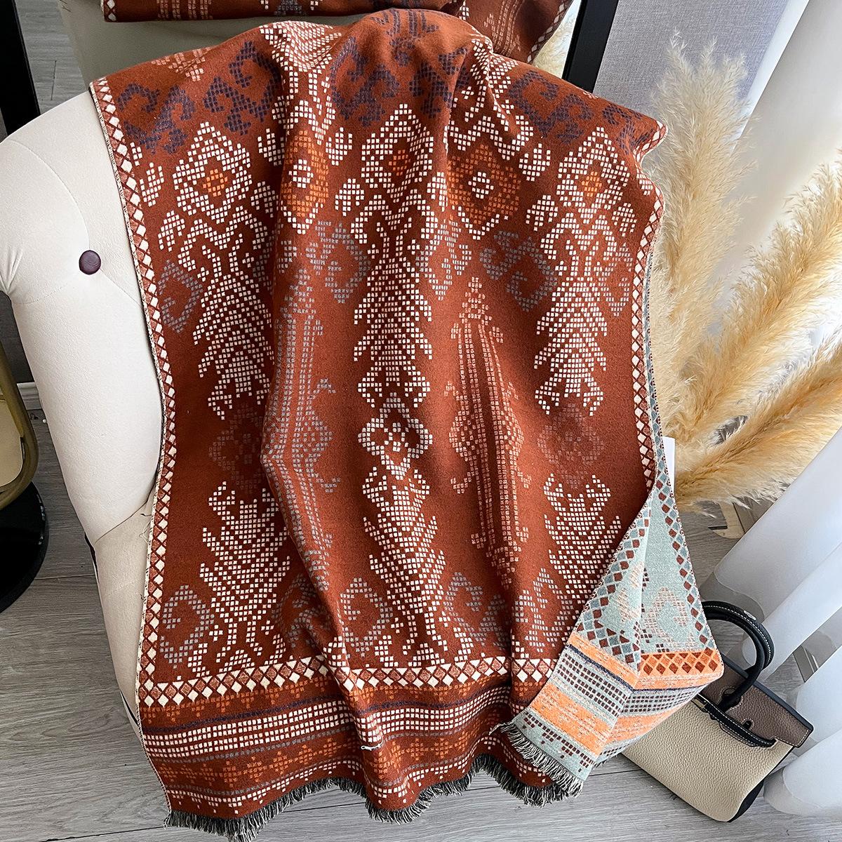 

Шарф Шаль Женская Зимняя Имитация Кашемира Теплая Вышивка Шаль Среднего Возраста Этнический Стиль Накидка Шарф Замечательный Снаружи 185x65cm коричневый