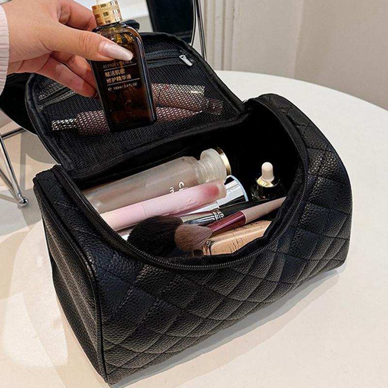 PU Leather Sewing Makeup Bag Multifunctional Women's Cosmetic Bag Portable Women Wash Bag with Zipper Large Capacity Storage Bag