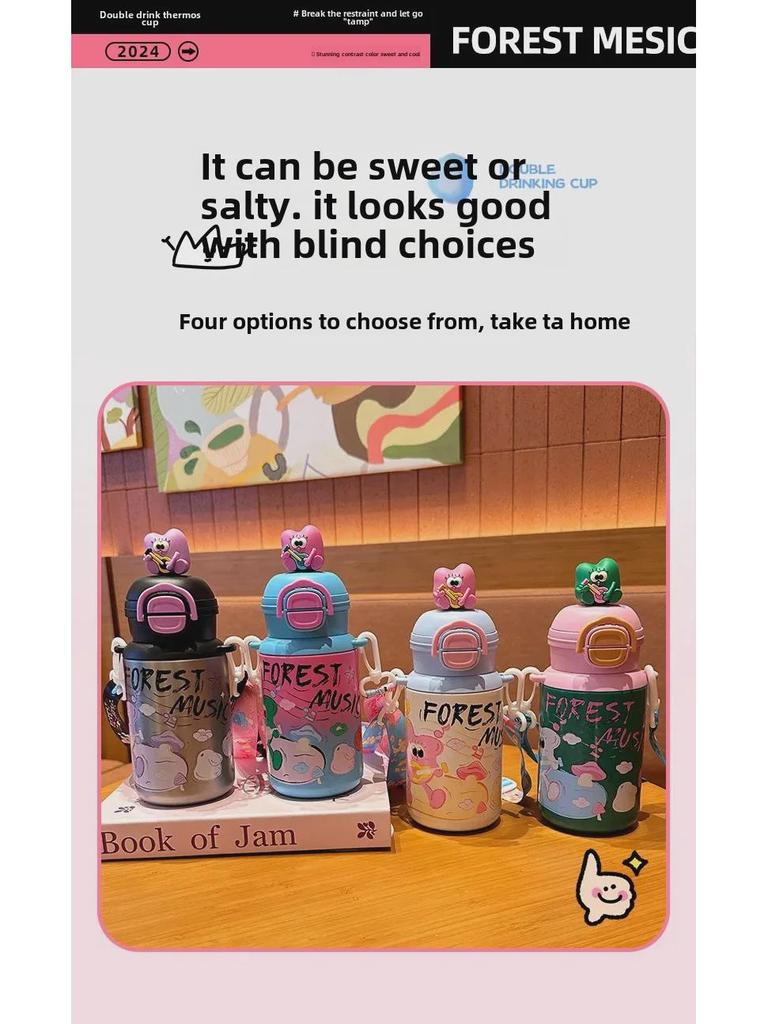 Children's Cartoon Thermos Cup with Straw - Food Grade 316, Portable and High-Value for Students