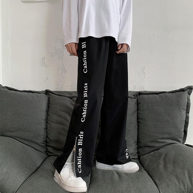 Streetwear Men Trousers Fashion Zipper Split Straight Men's Sports Cargo Pants