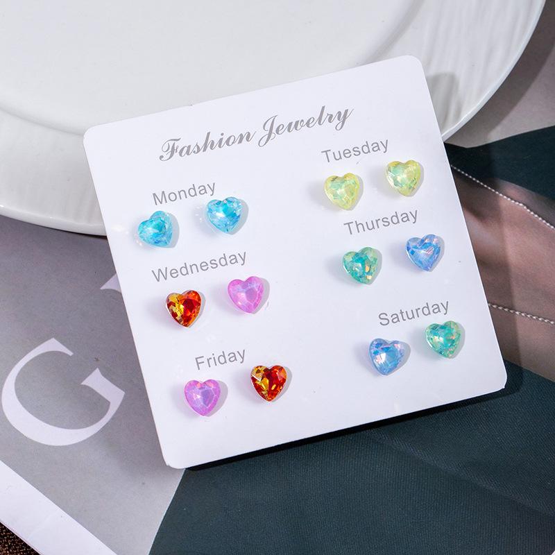 Delicate Small Fresh Week Stud Earrings Set Cute Cartoon Candy Watermelon Butterfly Imitation Silver Needle Small Daily Earrings