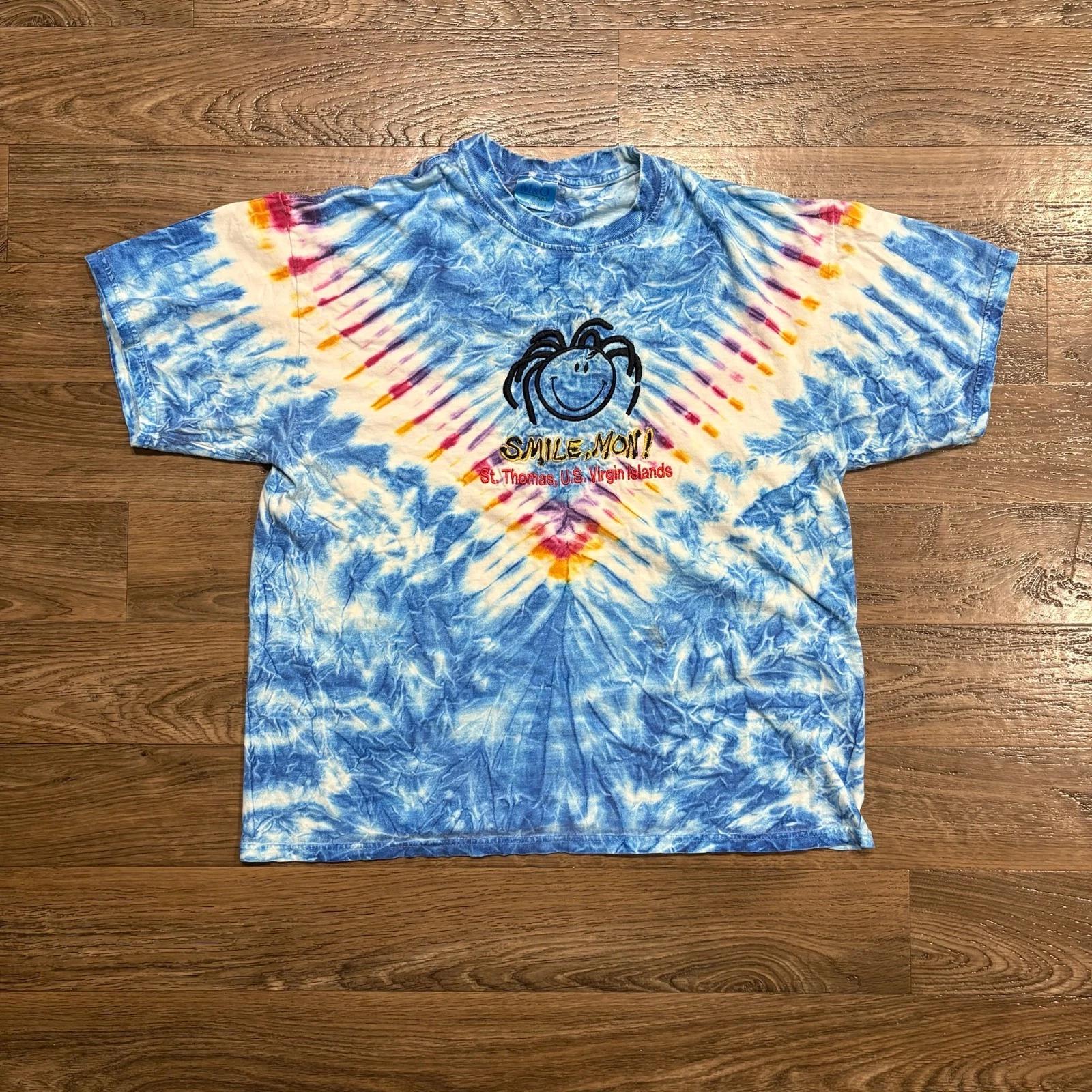 

Y2K / Vintage Smile Mon St Thomas Tie Dye Multicolor Caribbean Souvenir XL Tee 2XL