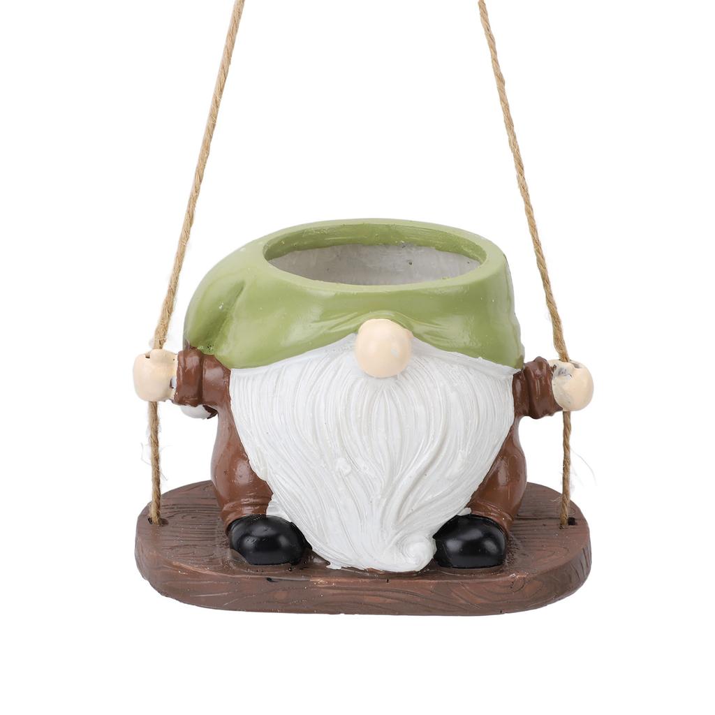 Swing Plant Pot Resin Cute Faceless Gnome Figurine Decorative Hanging Planter for Indoor Outdoor