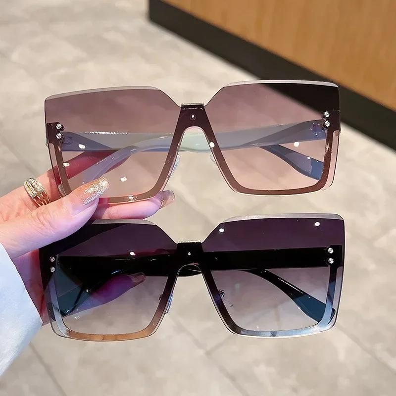 Rimless Sunglasses for Men Women Trendy Vintage Oversized One-pieces Lady Shades Eyewear Luxury Brand Design Sun Glasses