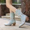 Western Cowboy Boots Embroidered Retro Square Head Tall Boots Thick Heel High Heel Medium Boots Bohemian Knight Boots Long Boots