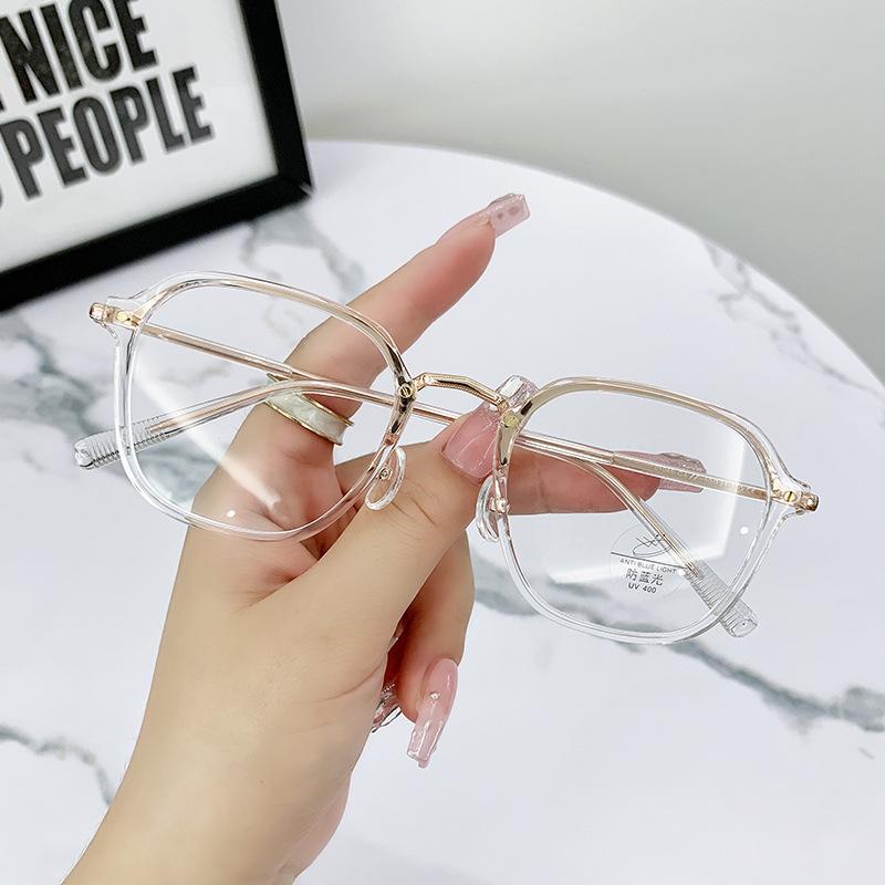 01048 Glasses Frame Women'S Retro Polygonal Flat Glasses Trendy Glasses Frame Anti-Blue Glasses