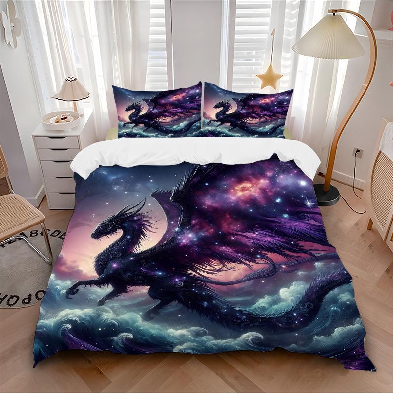 3pcs Cosmic Dragon Soaring Through Celestial Waves Printed Bedding Set, Soft and Comfortable Quilt Cover for Bedroom, Guest Room (1 Duvet Co