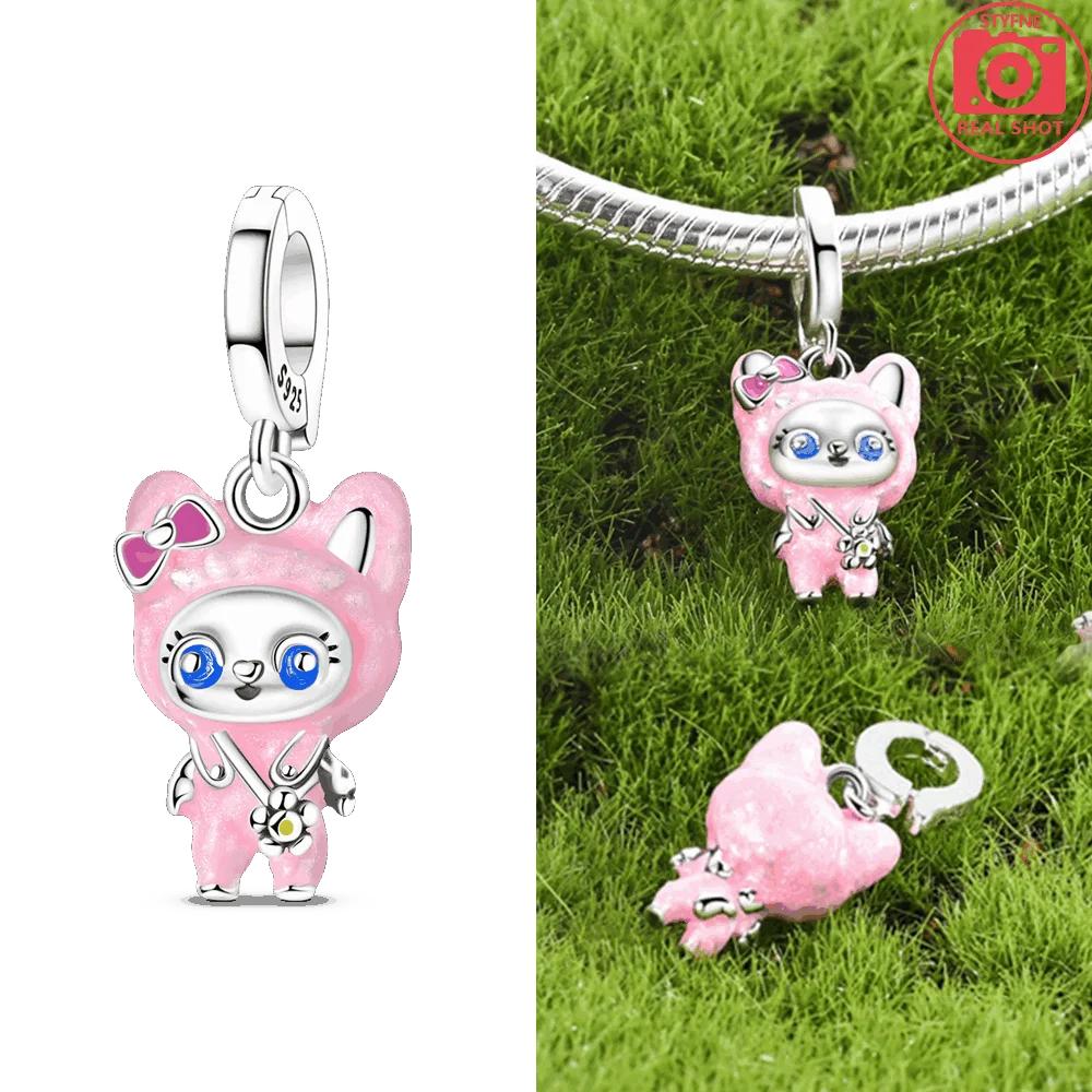 Original Copper Lucky Four-Leaf Clover Bear Cottontail Rabbit Colorful Doll Series Pendant Beads Fit Bracelet Jewelry Gift