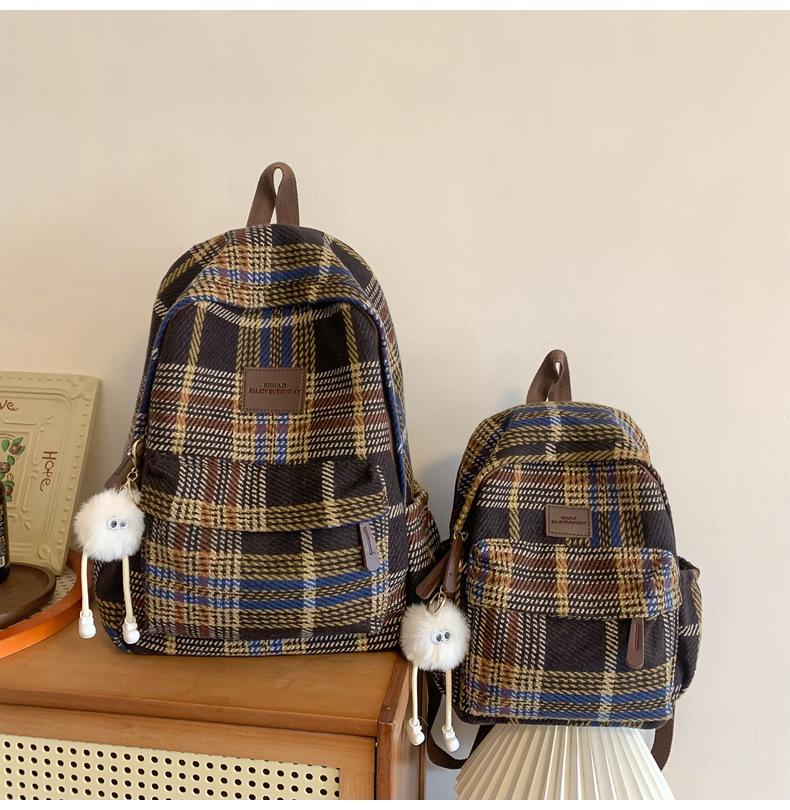 Schoolbag Plaid School Bag Female Korean Edition High School Student Junior High School Student Backpack Versatile Small Backpack Campus