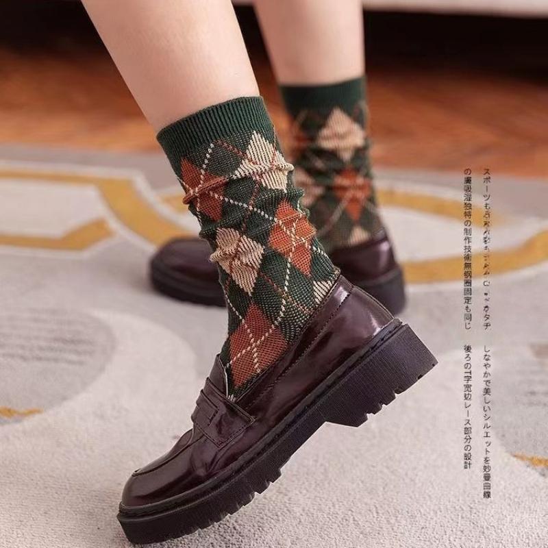 5 Pairs Winter Combed Cotton Socks Thicken Classic Warm Sokken Fashion Design Plaid Check Woman Harajuku Socks
