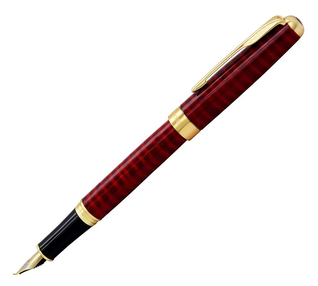 Gullor Calligraphy and Art Fountain Pen 388 Black with Red Grain and Golden Medium Nib