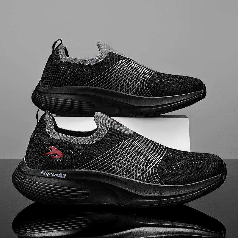 

2025 new men s soil flying woven elastic surface offset printing ultra-light soft sole casual one-foot boarding shoes outdoor breathable walking shoes 39