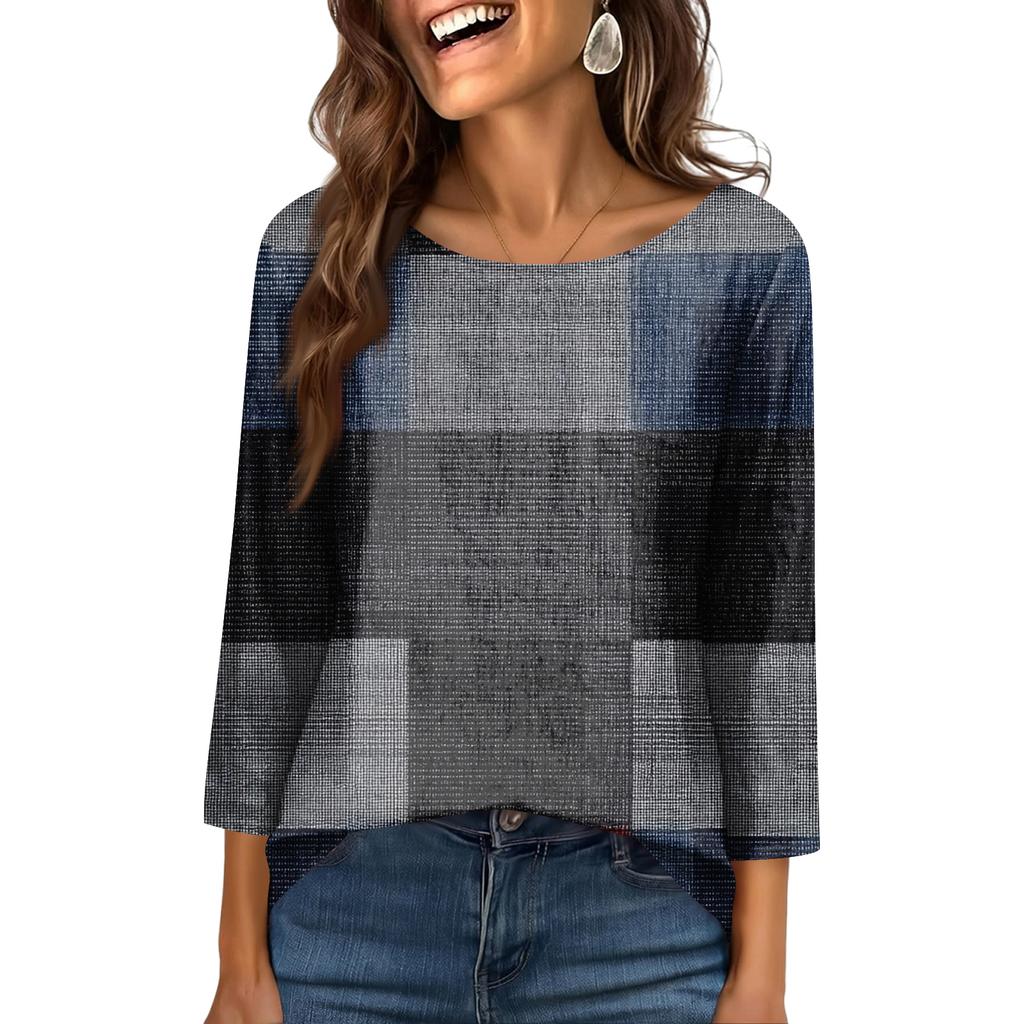 Women's Fashionable Casual Round Neck  3/4 Sleeve  Printed T-Shirt Top