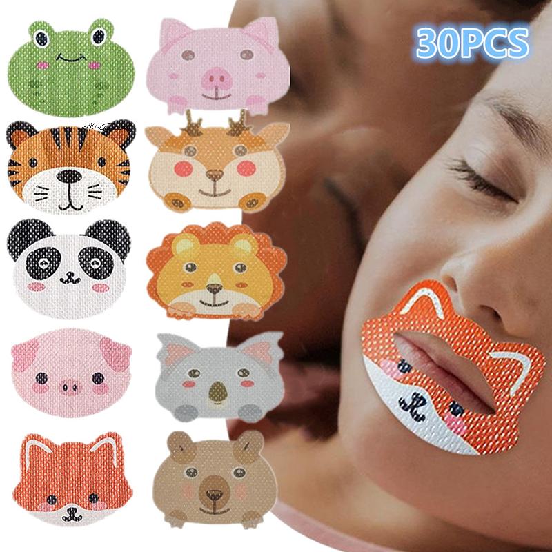 30Pcs Cartoon Anti-Snoring Stickers for Kids Sleeping Closed-Mouth Breathing Correction Nose Shaping Orthosis Tape 'Shut Up'