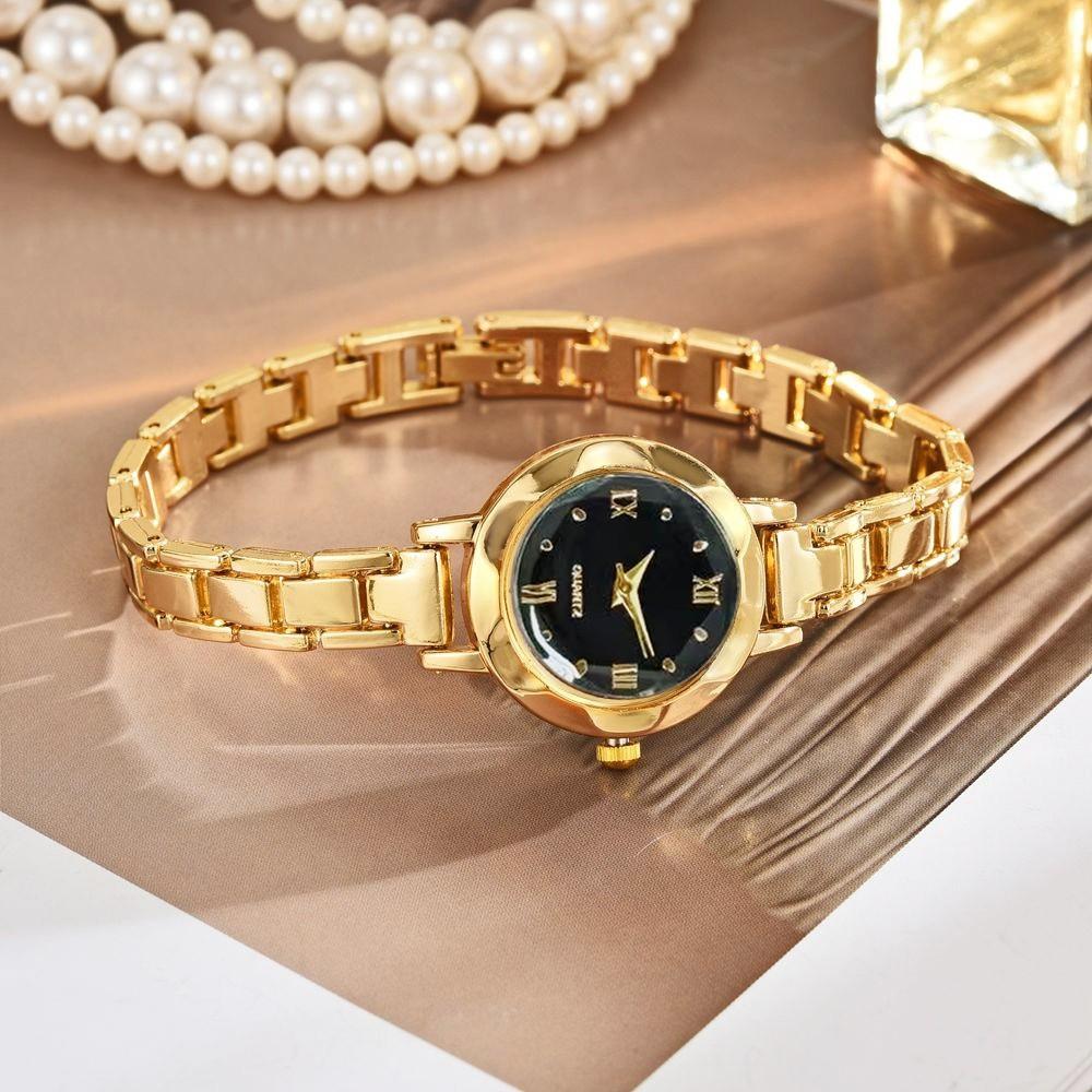 New Gold Women's Quartz Watch Small Dial Circle Bracelet Watch Roman Numerals Ladies Wristwatches Gifts