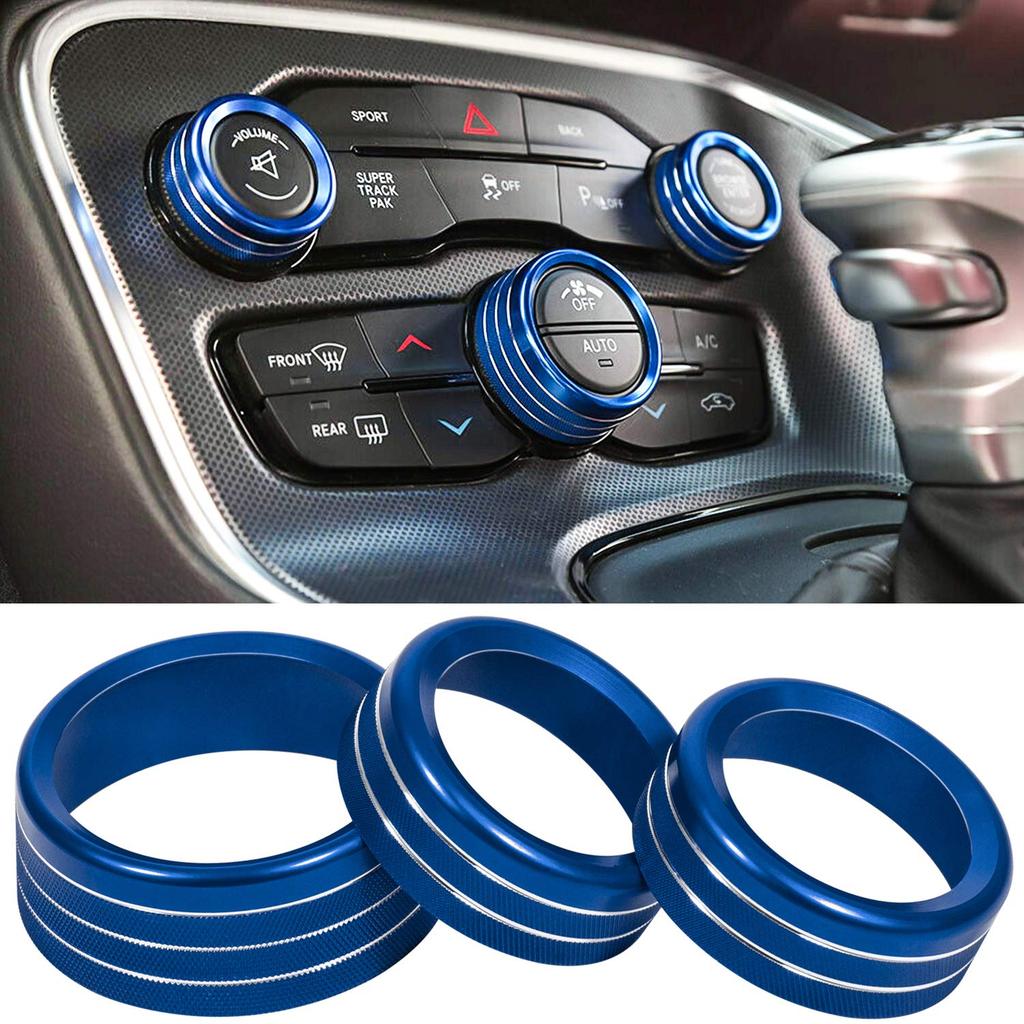 3 Pcs/set Decor  Trim  Rings  Set Air Conditioning Audio Knob Aluminum Alloy Decorative Ring For 15-20 Challenger