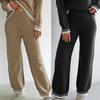 Calças grossas femininas de outono e inverno, calças casuais de perna larga com blocos de cor contrastantes, roupas femininas europeias e americanas, calças, tecidas