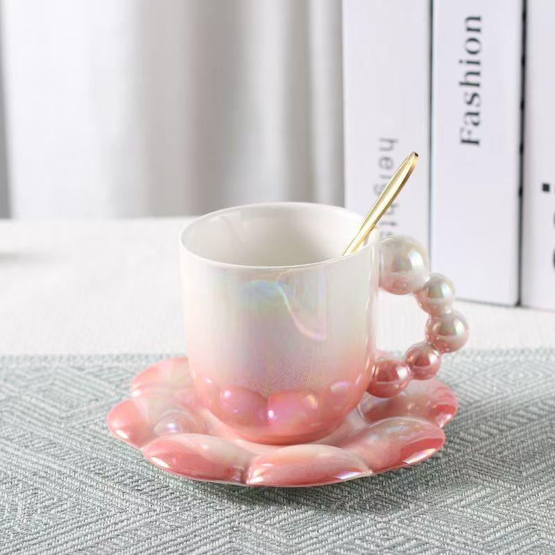 400ml Colorful Pearl Ceramic Mug with Cover and Spoon High Appearance Level for Home Breakfast Milk Tea Cup Coffe Cups