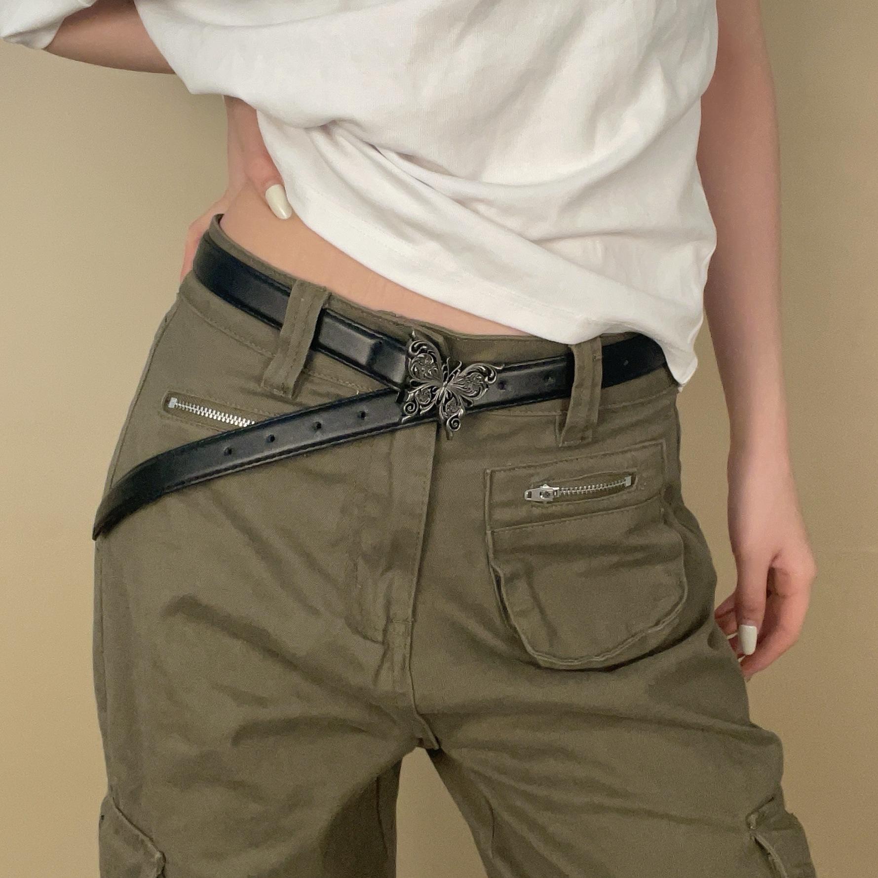 

Coffee color American metal buckle butterfly belt women s sweet versatile belt with skirt jeans decorative niche belt