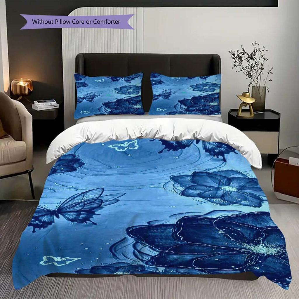 1PC Mariposas, flores Juego de Ropa de Cama Colcha Funda de Colcha Funda de Almohada Decoración del Hogar Regalo de Cumpleaños (1 * funda de edredón + 15 * funda de almohada, sin relleno)