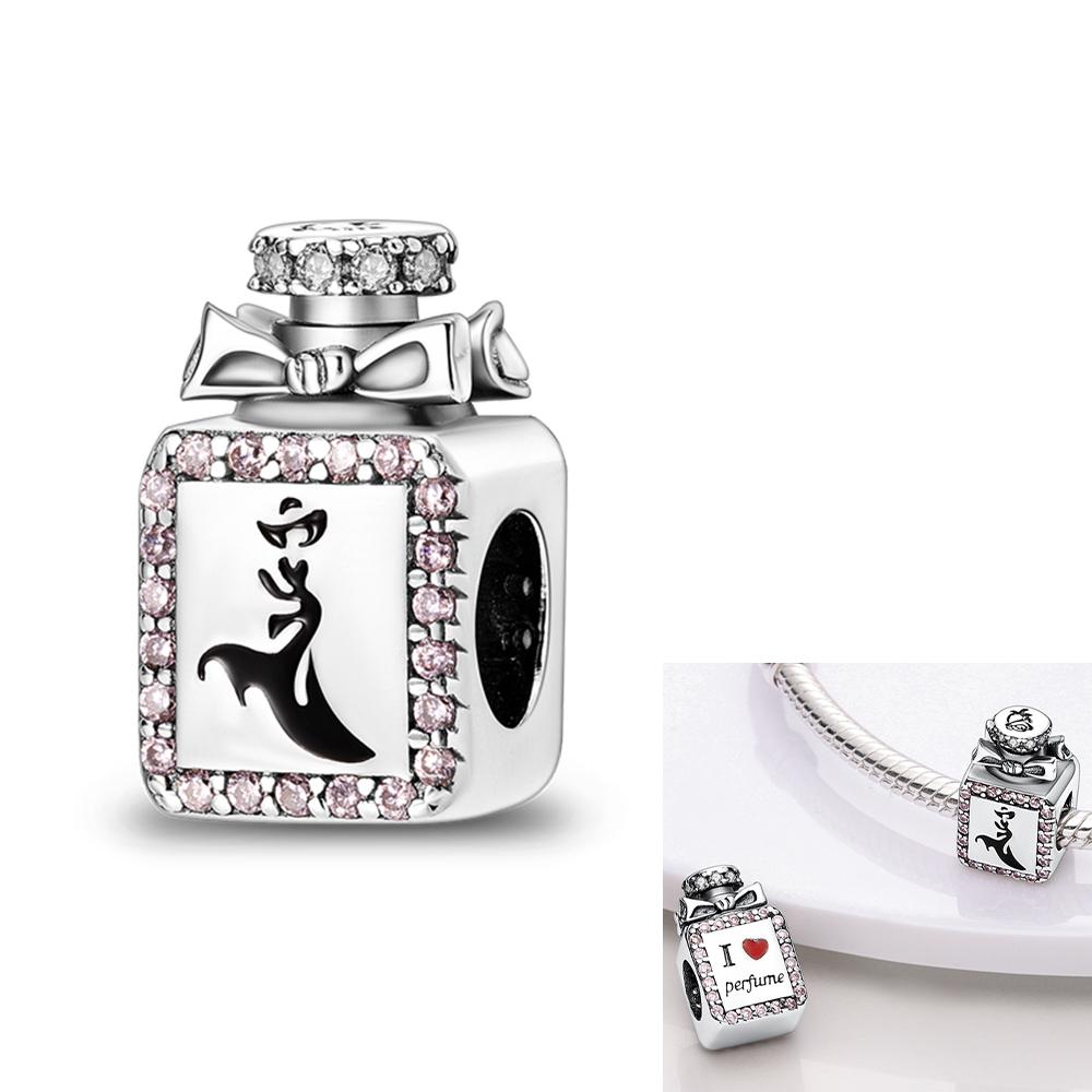 Copper Charms Pink Butterfly Perfume Beads Fit Original Bangle Charm Bracelet Fine Diy Women Jewelry Gift