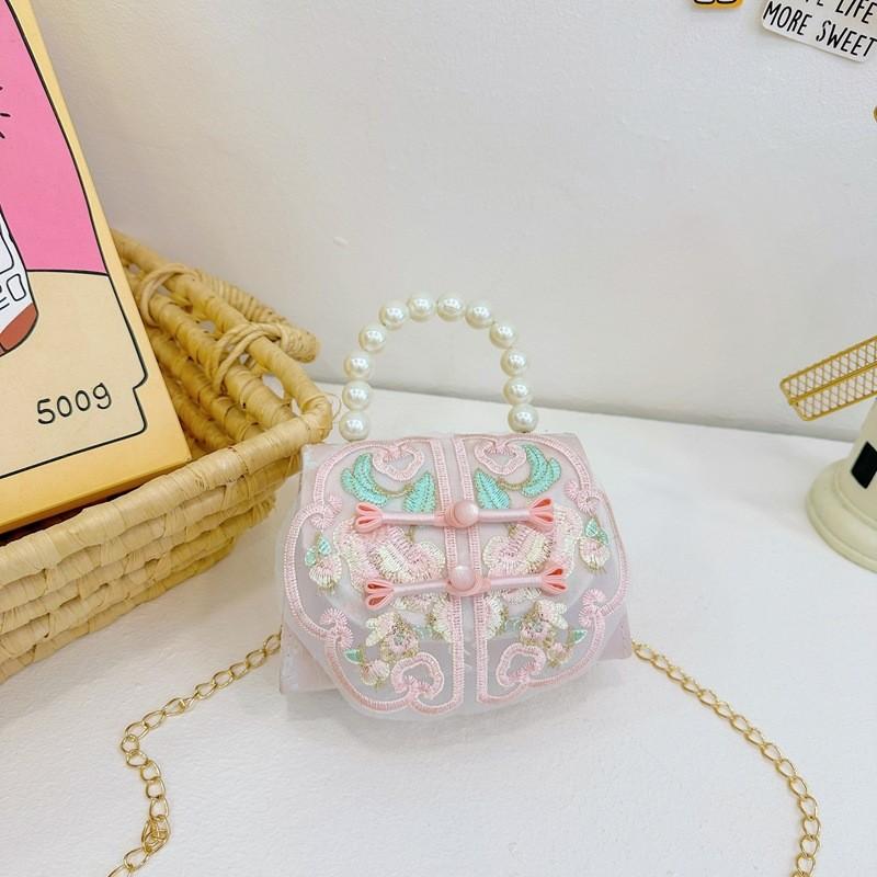 

Очаровательная сумочка «Принцесса Жемчужина» с вышитым кружевом для детей, идеально подходящая для повседневного использования Double Button Pink